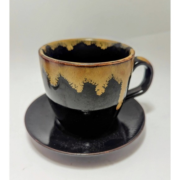 Vintage Drip Glaze Espresso Coffee Cup and Saucer Unmarked - Picture 1 of 5